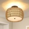 3-Light Woven Rattan Semi Flush Mount Ceiling Light