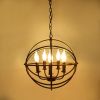 5-Light Globe Sphere Orb Cage Flush-Mount Chandelier Black Pendant Light Farmhouse Chandelier Candle Globe Ceiling Light Fixture