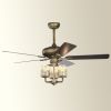 52inch Bronze Metal 3 Lights Ceiling Fan with 5 Wood Blades; Two-color fan blade; AC Motor; Remote Control; Reversible Airflow; Multi-Speed; Adjustabl