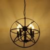 5-Light Globe Sphere Orb Cage Flush-Mount Chandelier Black Pendant Light Farmhouse Chandelier Candle Globe Ceiling Light Fixture