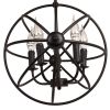 5-Light Globe Sphere Orb Cage Flush-Mount Chandelier Black Pendant Light Farmhouse Chandelier Candle Globe Ceiling Light Fixture