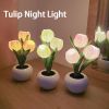 1pc LED Tulip Night Light Simulation Flower Table Lamp; Home Decoration Atmosphere Lamp; Romantic Potted Gift For Office; Room; Bar; Cafe