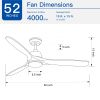 52 in. Indoor Ceiling Fan with light and Remote Control, 3 Yellow Solid Wood Blades