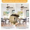 52inch Bronze Metal 3 Lights Ceiling Fan with 5 Wood Blades; Two-color fan blade; AC Motor; Remote Control; Reversible Airflow; Multi-Speed; Adjustabl