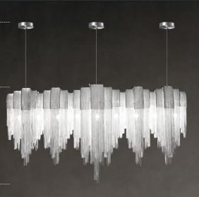 Nordic Luxury Villa Design Tassel Aluminum Chain Living Room Chandelier (Option: Silver-White light-110CM)