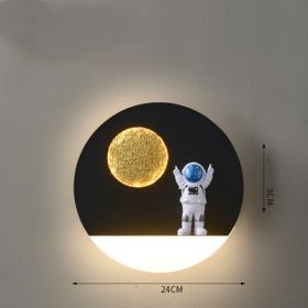 Bedroom Bedside Astronaut-shaped Shelf Wall Lamp (Option: Circle black-White light)