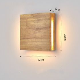 Solid Wood Wall Lamp Bedside Porch Hallway Balcony New Chinese Style (Option: Wood color-Square 22CM 9W-neutral light)