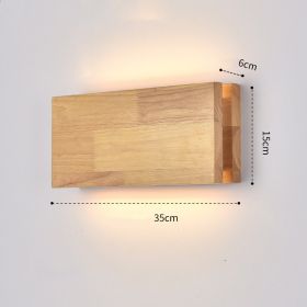 Solid Wood Wall Lamp Bedside Porch Hallway Balcony New Chinese Style (Option: Wood color-Rectangular 35x15CM 12W-neutral light)