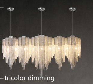 Nordic Luxury Villa Design Tassel Aluminum Chain Living Room Chandelier (Option: Silver-Tricolor dimming-110CM)