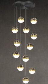 Nordic Luxury Luxury Villa Duplex Staircase Chandelier (Option: Black tricolor dimming-12heads)