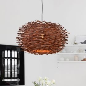 Southeast Asian Rattan Art Personalized Pastoral Bamboo Woven Straw Hat Bird Cage Chandelier (Option: Coffee color-30cm)