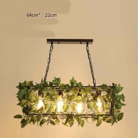 Walnut Chandelier Iron Bar Plant Bird Restaurant (Option: Black-220V-4head of green plant)