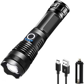 Strong Light LED Telescopic Zoom USB Charging Outdoor Searchlight Flashlight (Color: Black)