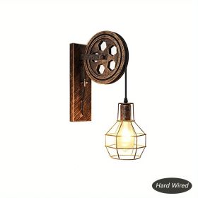 Retro Industrial Wall Sconce, 1Pack Antique Brass Vintage Plug In Wall Lighting, Industrial Lantern Retro Lamp Metal Wall Light Fixtures For Bedside B (Style: Wiring)