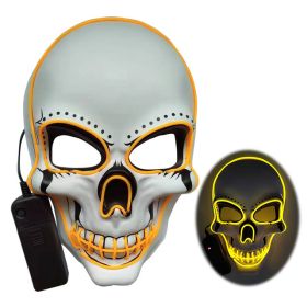 Halloween skull LED light-emitting mask Cold light atmosphere stage performance props New Year's party carnival masks (select: B32-yellow)