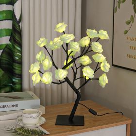 Best-selling Detachable Plastic Base USB Switch LED Simulation Rose Tree Lamp Home Decoration Night Light (Color: black base green rose)