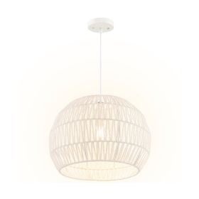 Adjustable Hanging Rope Farmhouse Rattan Pendant Lights Cage (Color: As pic show, Type: Style A)