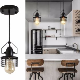 Industrial Black Pendant Light Metal Cage Pendant Lights Dining Room Hanging Lighting for Kitchen Island Living Room Bedroom Entryway Barn Farmhouse,S (Color: as picture)