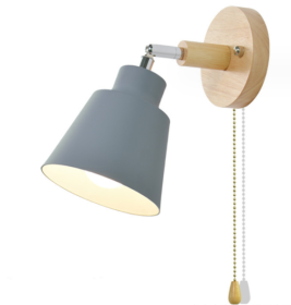 Wooden Zipper Bedside Wall Lamp (Option: Grey-With switch-without light source)