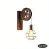 Retro Industrial Wall Sconce, 1Pack Antique Brass Vintage Plug In Wall Lighting, Industrial Lantern Retro Lamp Metal Wall Light Fixtures For Bedside B